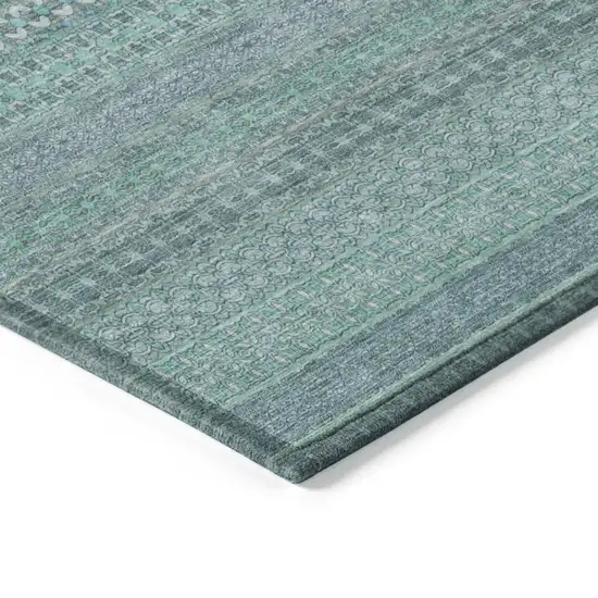 Turquoise Striped Washable Non Skid Indoor Outdoor Area Rug Photo 7