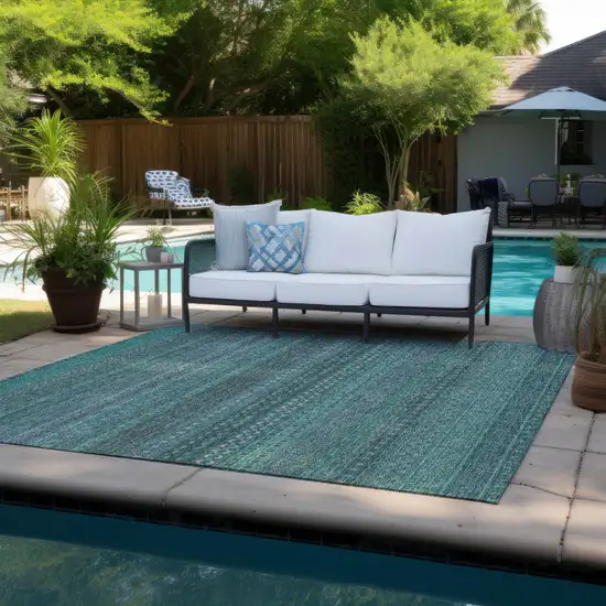 3' X 5' Turquoise Striped Washable Non Skid Indoor Outdoor Area Rug Photo 9