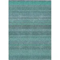 Photo of 3' X 5' Turquoise Striped Washable Non Skid Indoor Outdoor Area Rug