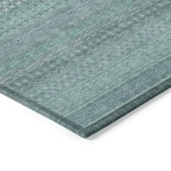 3' X 5' Turquoise Striped Washable Non Skid Indoor Outdoor Area Rug Photo 7