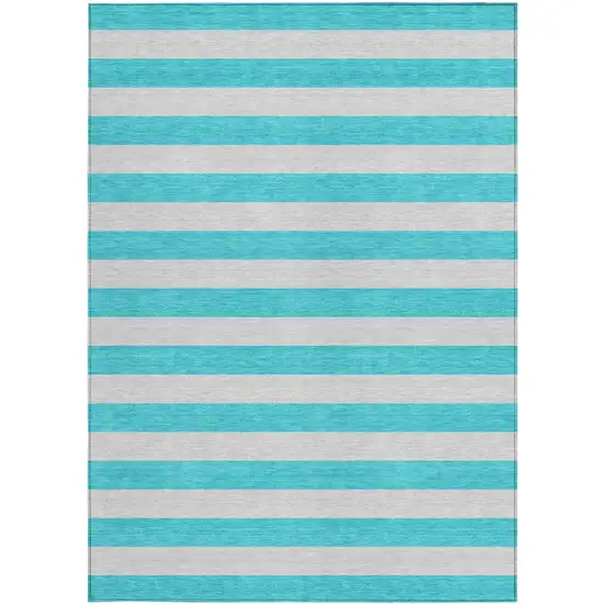 3' X 4' Turquoise Striped Washable Non Skid Indoor Outdoor Area Rug Photo 5