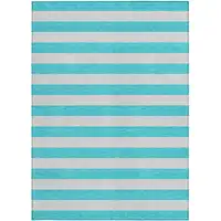 Photo of 3' X 4' Turquoise Striped Washable Non Skid Indoor Outdoor Area Rug