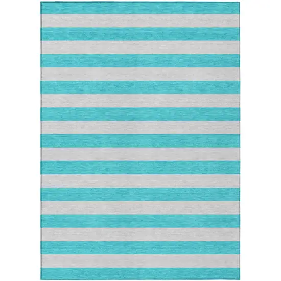 3' X 5' Turquoise Striped Washable Non Skid Indoor Outdoor Area Rug Photo 2