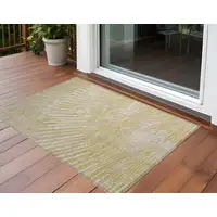 Photo of 3' X 4' Wheat Abstract Washable Non Skid Indoor Outdoor Area Rug