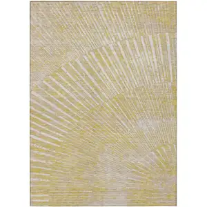 Photo of 3' X 5' Wheat Abstract Washable Non Skid Indoor Outdoor Area Rug