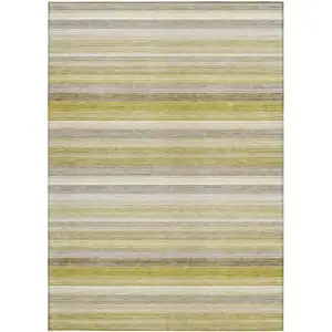 Photo of 3' X 4' Wheat Striped Washable Non Skid Indoor Outdoor Area Rug