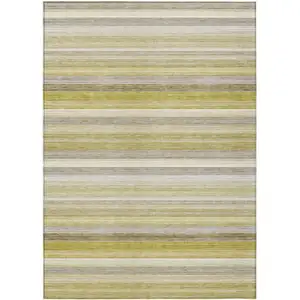 Photo of 3' X 5' Wheat Striped Washable Non Skid Indoor Outdoor Area Rug