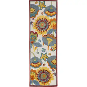 Photo of 2' X 6' Yellow And Teal Floral Non Skid Indoor Outdoor Runner Rug