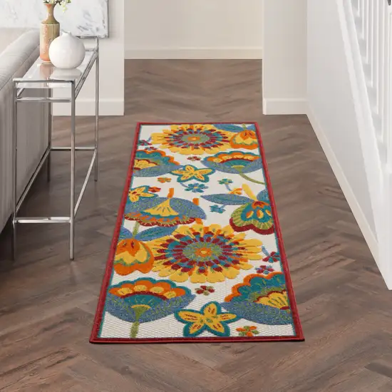 2' X 6' Yellow And Teal Floral Non Skid Indoor Outdoor Runner Rug Photo 9