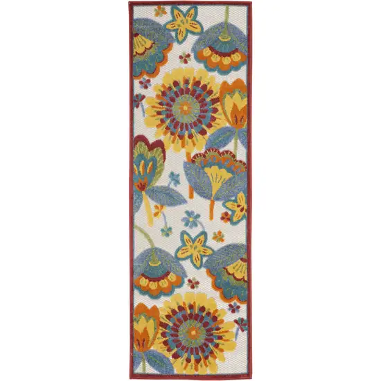 2' X 6' Yellow And Teal Floral Non Skid Indoor Outdoor Runner Rug Photo 2