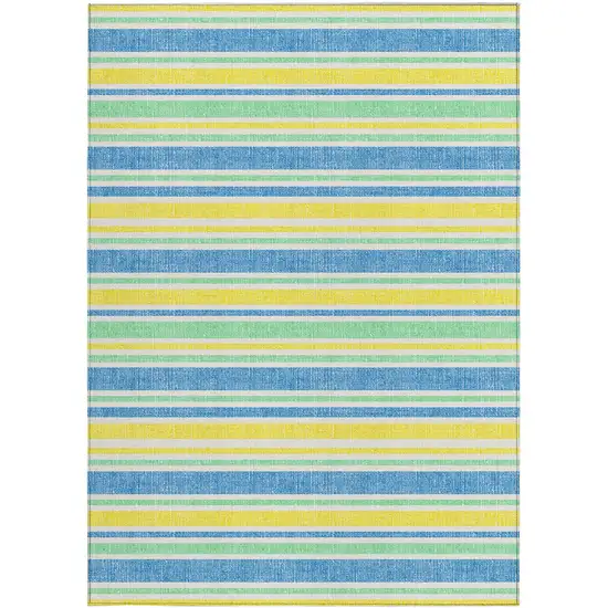 3' X 4' Yellow Striped Washable Non Skid Indoor Outdoor Area Rug Photo 4