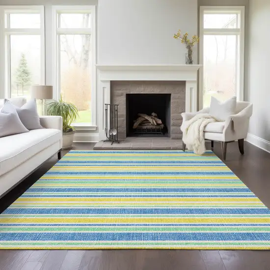 3' X 4' Yellow Striped Washable Non Skid Indoor Outdoor Area Rug Photo 8