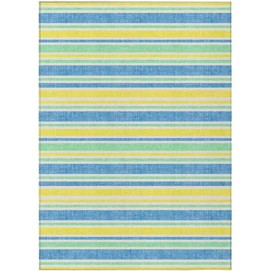 Blue Yellow and Green Striped Washable Non Skid Indoor Outdoor Area Rug Photo 2