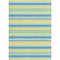 Photo of 3' X 5' Yellow Striped Washable Non Skid Indoor Outdoor Area Rug