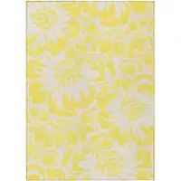 Photo of 3' X 4' Yellow and Ivory Floral Washable Non Skid Indoor Outdoor Area Rug