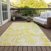 Photo of 3' X 5' Yellow and Ivory Floral Washable Non Skid Indoor Outdoor Area Rug