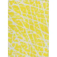 Photo of 3' X 4' Yellow and White Abstract Washable Non Skid Indoor Outdoor Area Rug