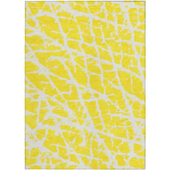 3' X 4' Yellow and White Abstract Washable Non Skid Indoor Outdoor Area Rug Photo 4