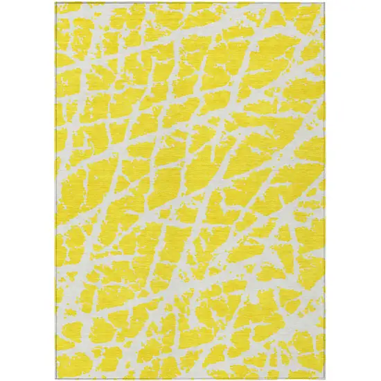 3' X 5' Yellow and White Abstract Washable Non Skid Indoor Outdoor Area Rug Photo 2