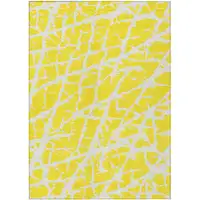 Photo of 3' X 5' Yellow and White Abstract Washable Non Skid Indoor Outdoor Area Rug