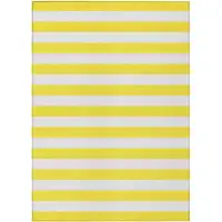 Photo of 3' X 4' Yellow and White Striped Washable Non Skid Indoor Outdoor Area Rug