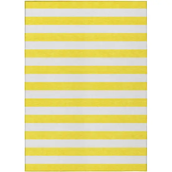 3' X 4' Yellow and White Striped Washable Non Skid Indoor Outdoor Area Rug Photo 1