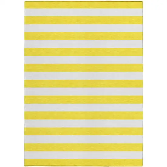 3' X 4' Yellow and White Striped Washable Non Skid Indoor Outdoor Area Rug Photo 3