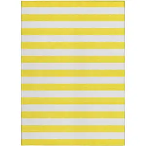 Photo of 3' X 4' Yellow and White Striped Washable Non Skid Indoor Outdoor Area Rug