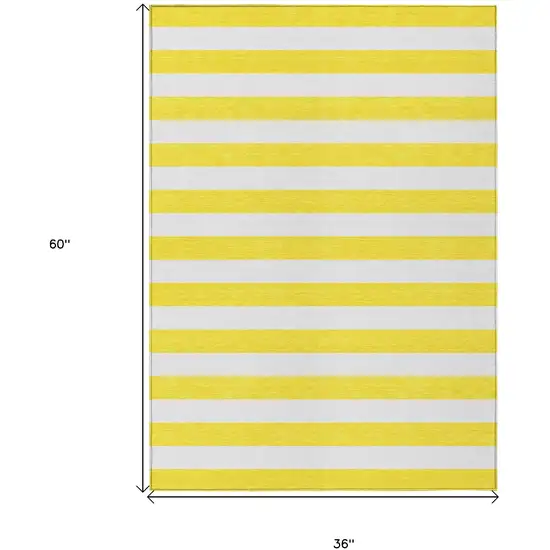 Yellow and White Striped Washable Indoor Outdoor Area Rug Photo 3