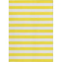 Photo of 3' X 5' Yellow and White Striped Washable Non Skid Indoor Outdoor Area Rug