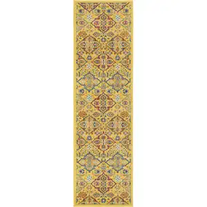 Photo of 8' Yellow Floral Power Loom Runner Rug