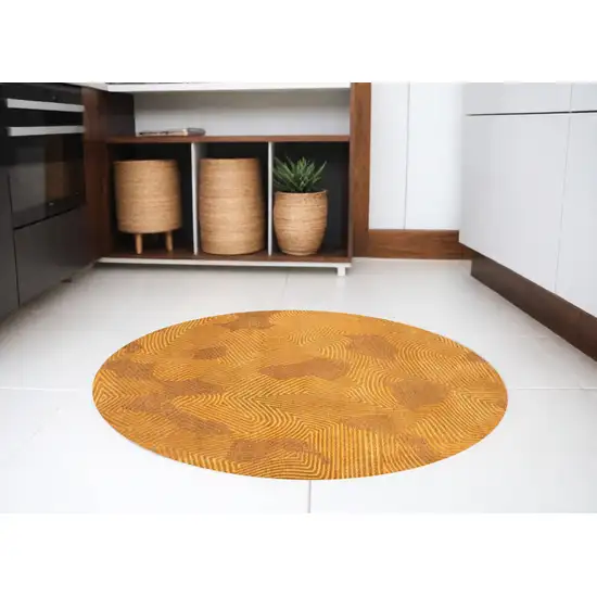 8' Yellow Round Abstract Non Skid Area Rug Photo 1