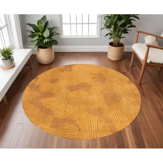 5' Yellow Round Abstract Non Skid Area Rug Photo 1