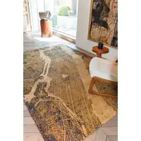 Photo of 8' Yellow Round Abstract Non Skid Area Rug