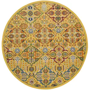 Photo of 8' Yellow Round Floral Power Loom Area Rug