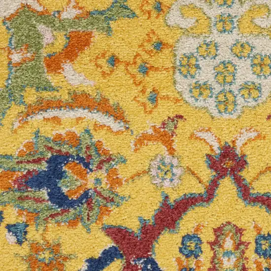 5' Yellow Round Floral Power Loom Area Rug Photo 5