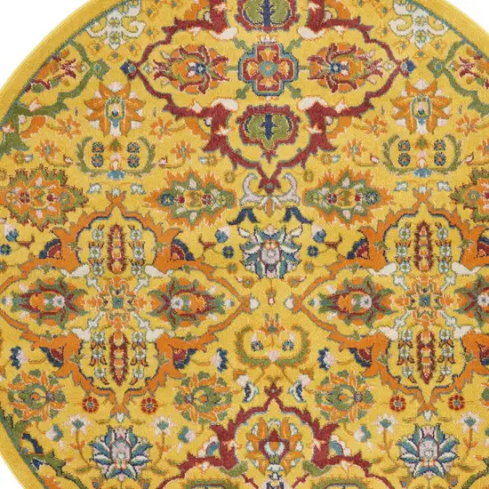 5' Yellow Round Floral Power Loom Area Rug Photo 9