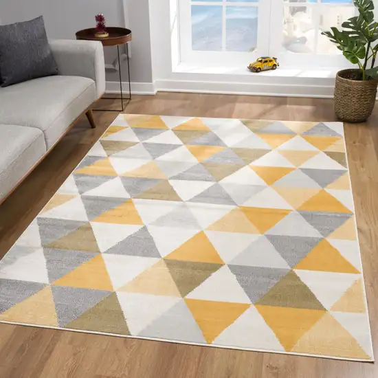 5' Yellow Round Geometric Washable Non Skid Area Rug Photo 5