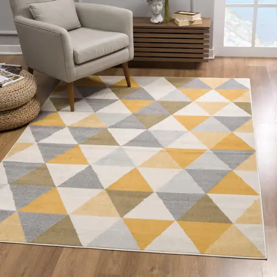 5' Yellow Round Geometric Washable Non Skid Area Rug Photo 3