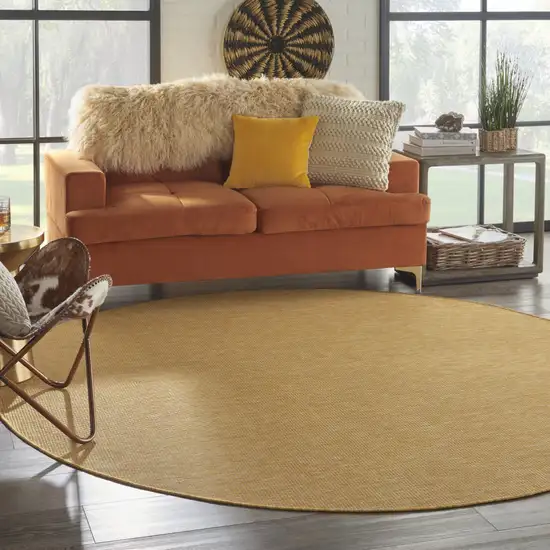 8' Yellow Round Power Loom Area Rug Photo 6