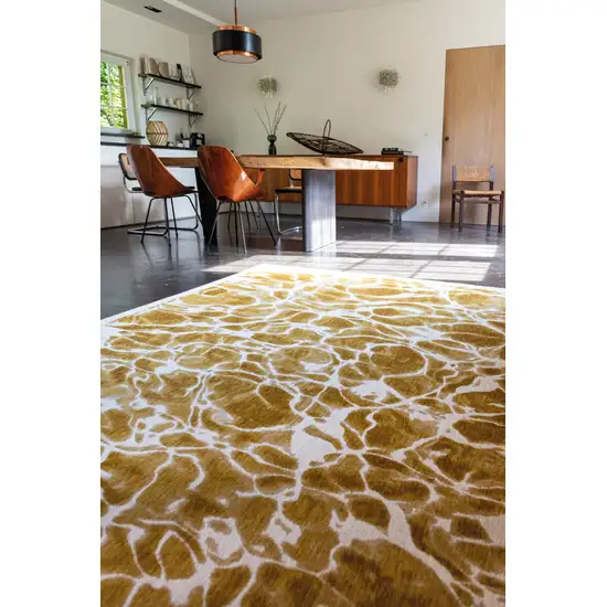 10' Yellow and Brown Abstract Non Skid Area Rug Photo 7