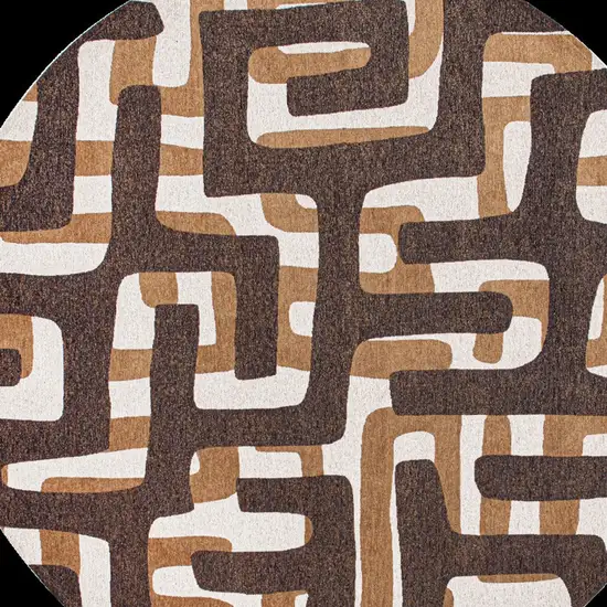 8' Yellow and Brown Round Abstract Non Skid Area Rug Photo 7