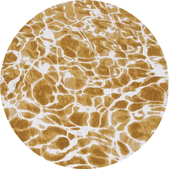 5' Yellow and Brown Round Abstract Non Skid Area Rug Photo 2