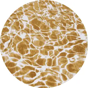 Photo of 5' Yellow and Brown Round Abstract Non Skid Area Rug