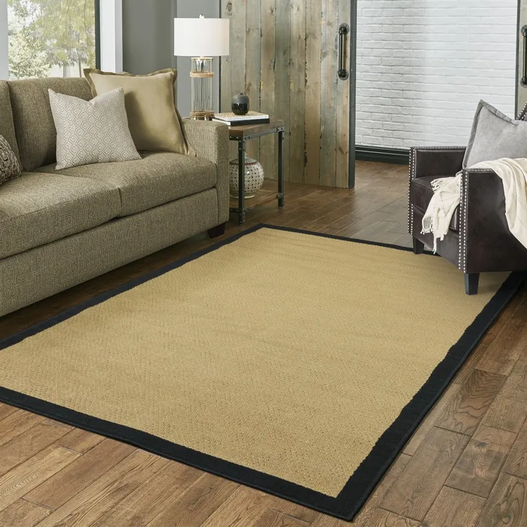 3'x5' Beige and Black Plain Indoor Outdoor Area Rug Photo 5