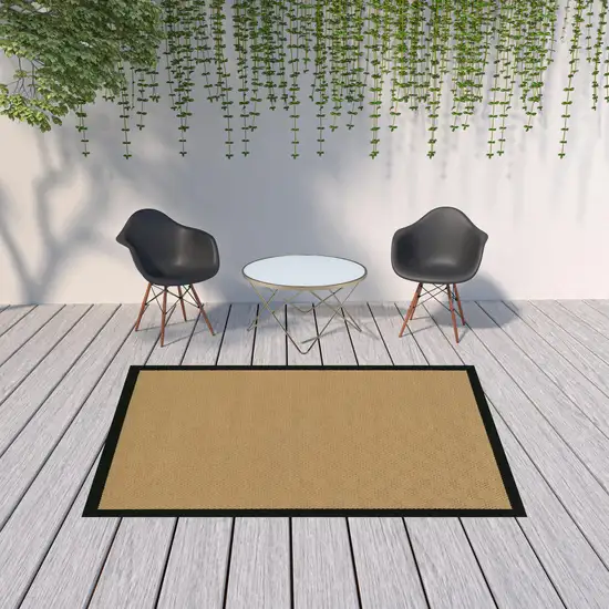 6'x9' Beige and Black Plain Indoor Outdoor Area Rug Photo 10