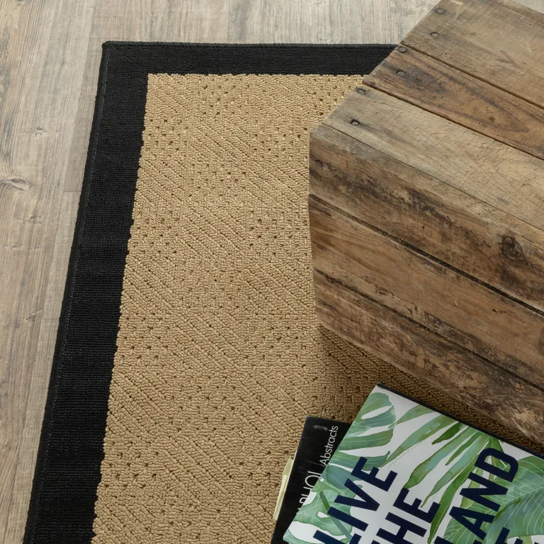 2'x3' Beige and Black Plain Indoor Outdoor Scatter Rug Photo 5