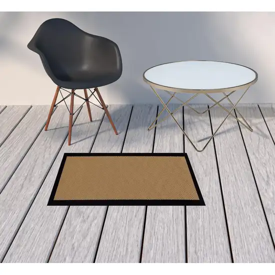 2'x3' Beige and Black Plain Indoor Outdoor Scatter Rug Photo 10