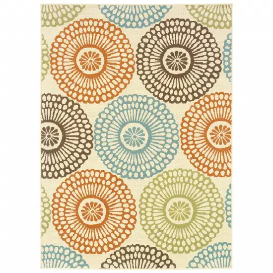 2'x4' Beige and Blue Medallion Indoor Outdoor Scatter Rug Photo 1