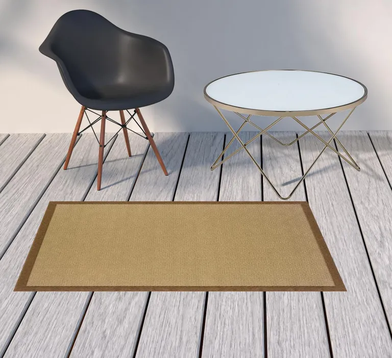 3'x5' Beige and Brown Plain Indoor Outdoor Area Rug Photo 5